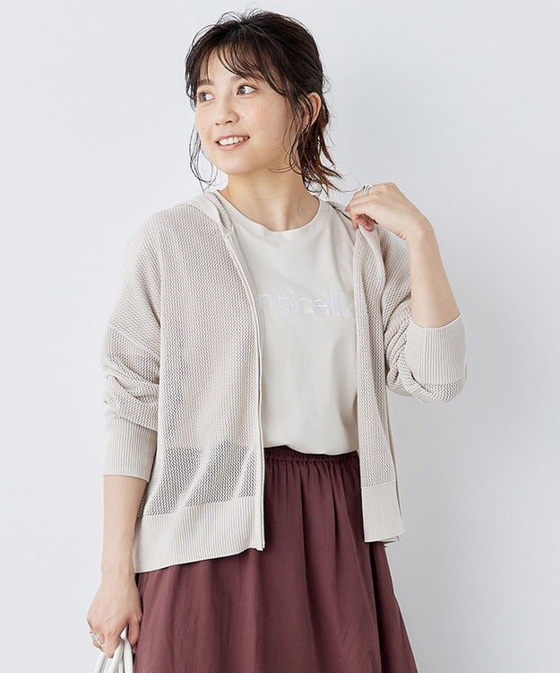 UNFILO 【接触冷感】汗ジミ撥水Tシャツ 半袖 ベージュ系