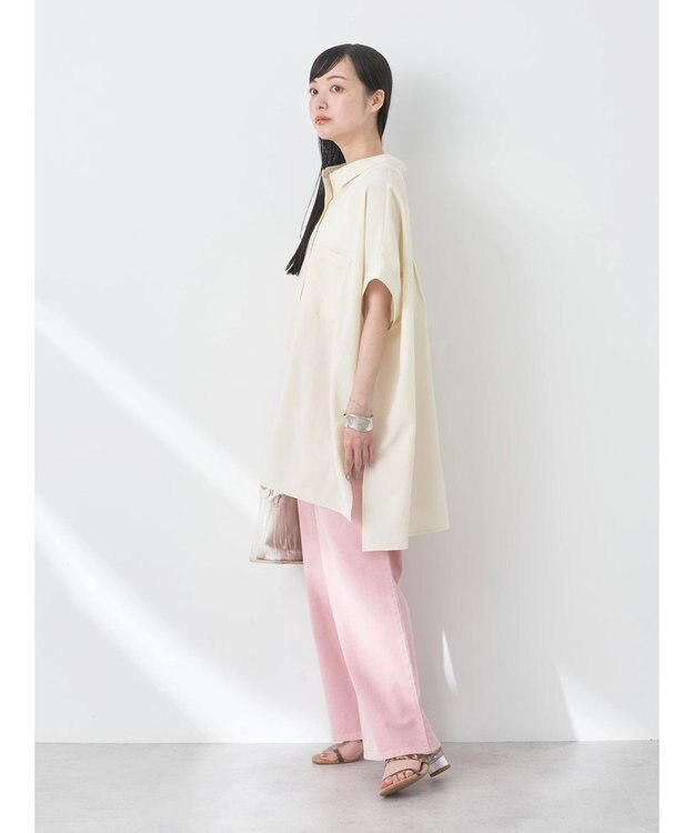 earth music&ecology 配色ステッチＢＩＧシャツ Ivory