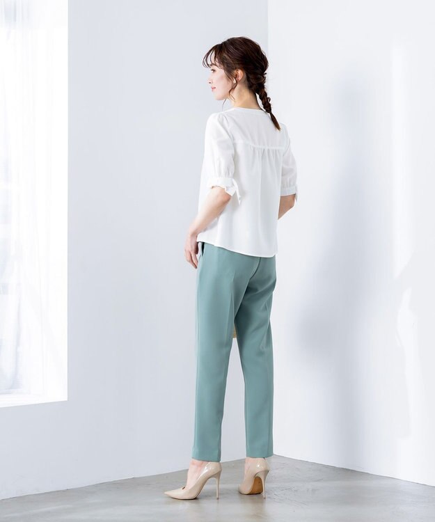 Tiaclasse L 【洗える】麻調リボン袖ブラウス オフホワイト