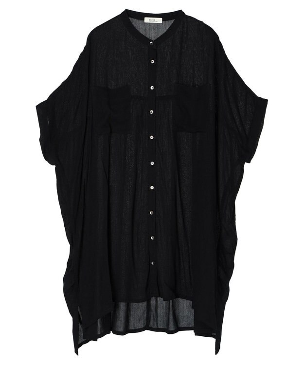 earth music&ecology レーヨンポケットシャツチュニック Black