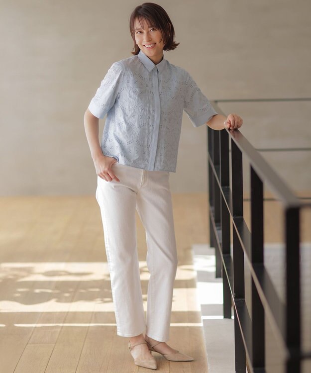 J.PRESS LADIES L 【洗える】BASIC STRETCH DENIM ボーイフィット デニム ホワイト系