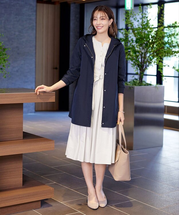 Tiaclasse 【洗える】ベルト付きストライプワンピース オフホワイト