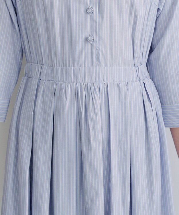 Tiaclasse L 【洗える】ベルト付きストライプワンピース サックス