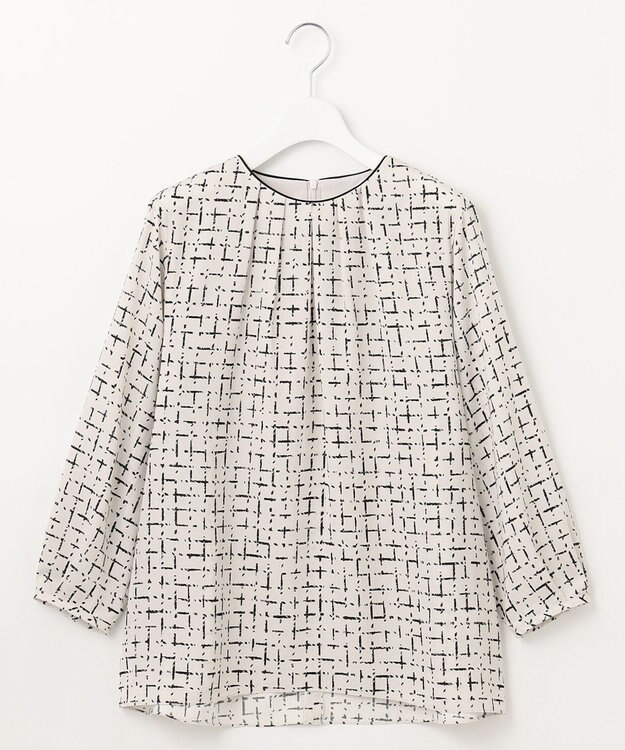 自由区 L 【セットアップ対応・洗える】スクラッチチェックプリント ブラウス ベージュ系5