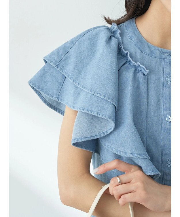 earth music&ecology ラッフル前開きデニムワンピース Light Indigo
