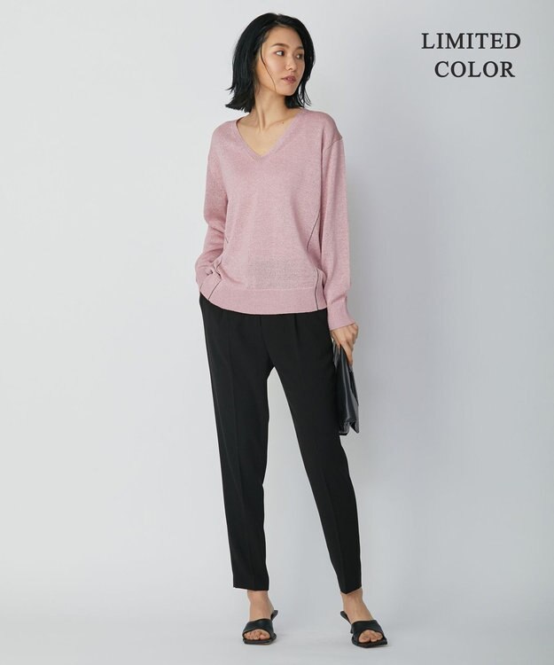 ICB 【WEB限定カラーあり・洗える】ペーパーブレンドシャインニット Vネックプルオーバー ピンク系［WEB限定］