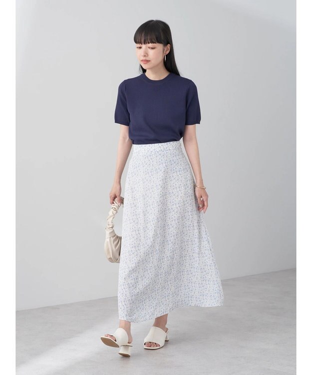 earth music&ecology フラワープリントフレアスカート Off White