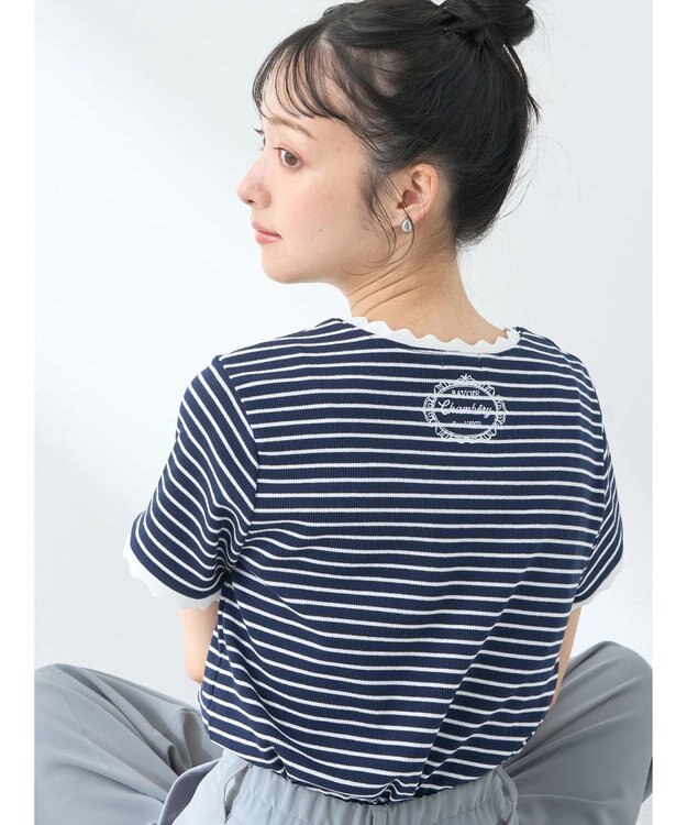 earth music&ecology バイカラースカラッププルオーバー Border Navy