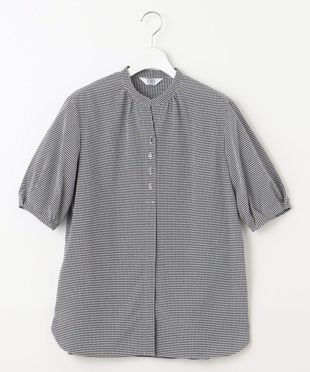 J.PRESS LADIES L 【洗える】バイカラーギンガムタンブラー スタンドカラー ブラウス ブラック系3