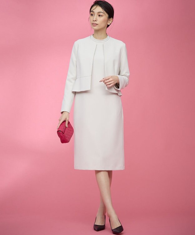 組曲 L 【KUMIKYOKU NAVY】コンフォータブルドレープ レース襟ワンピース サンドベージュ系