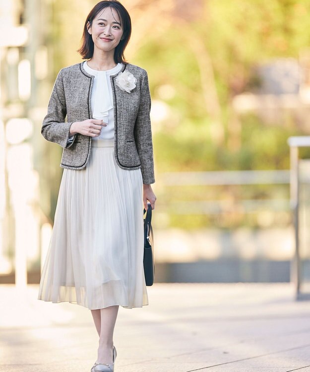 ANY SIS ミニライトボーダー ノーカラージャケット ネイビーシャンブレー