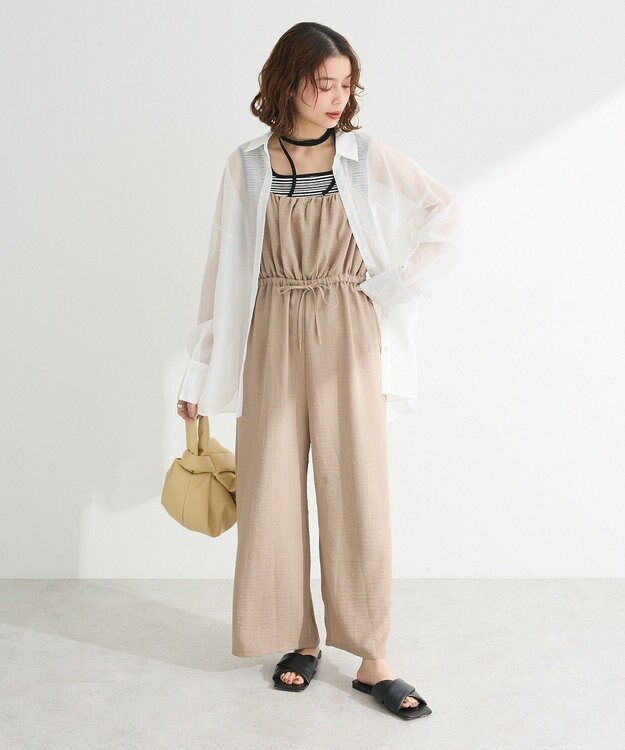 Green Parks 胸元バルーンウエストリボンサロペット Light Beige