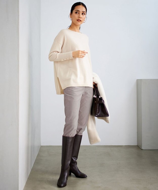 自由区 L リブレスコールストレート パンツ ライトグレー系