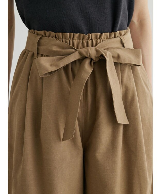 Green Parks 綿麻混リボン付ワイドパンツ Dark Beige