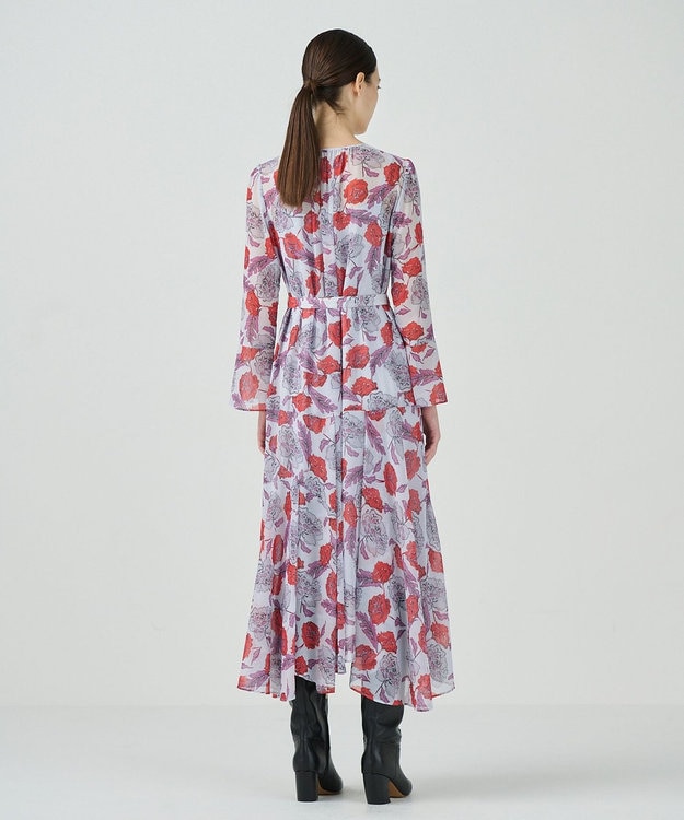 GRACE CONTINENTAL フラワープリントワンピース ライトグレー