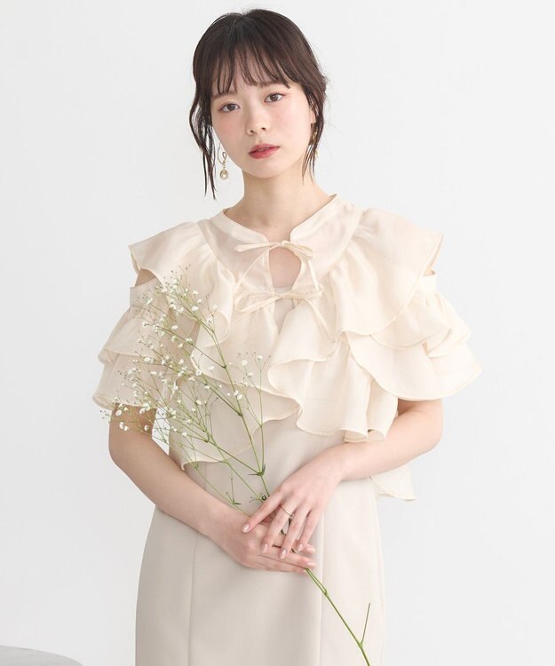 earth music&ecology SET2点フリルボレロ＋ナローワンピース ライトベージュ