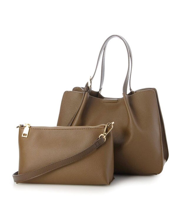 UNBILLION カシュカシュ cachecache / フェイクレザーショルダーバッグ付スクエアトート ブラウン