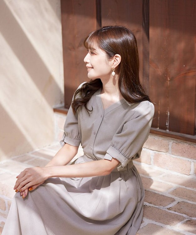 Tiaclasse L 【洗える】麻調リボン袖ブラウス グレージュ