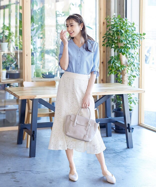 Tiaclasse L 【洗える】麻調リボン袖ブラウス サックス