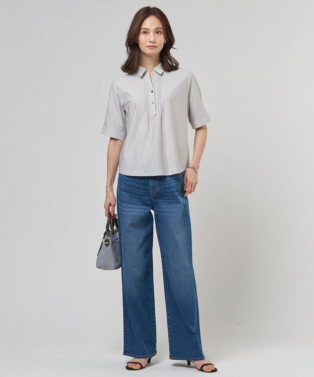 J.PRESS LADIES 【洗える】BASIC STRETCH DENIM ワイド ストレート デニム ユーズド系