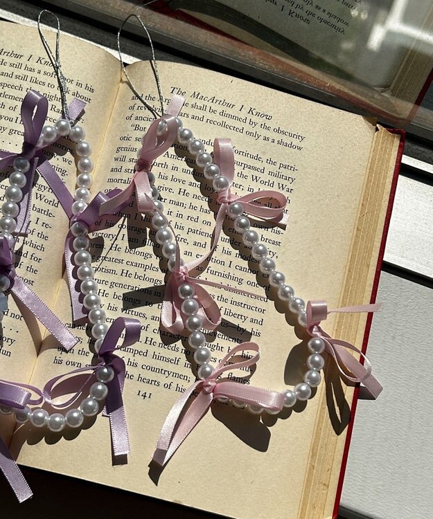 WEGO リボンパールストラップキーホルダー ピンク