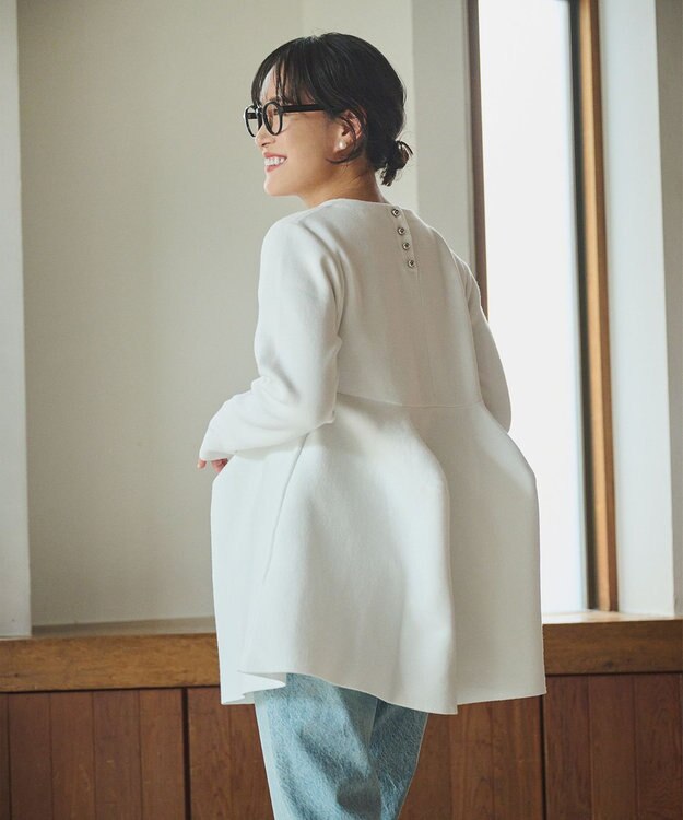 #Newans 【洗える】フォルムペプラムチュニックニット ホワイト