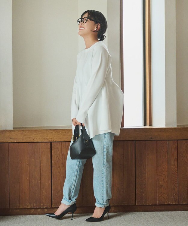 #Newans 【洗える】フォルムペプラムチュニックニット ホワイト