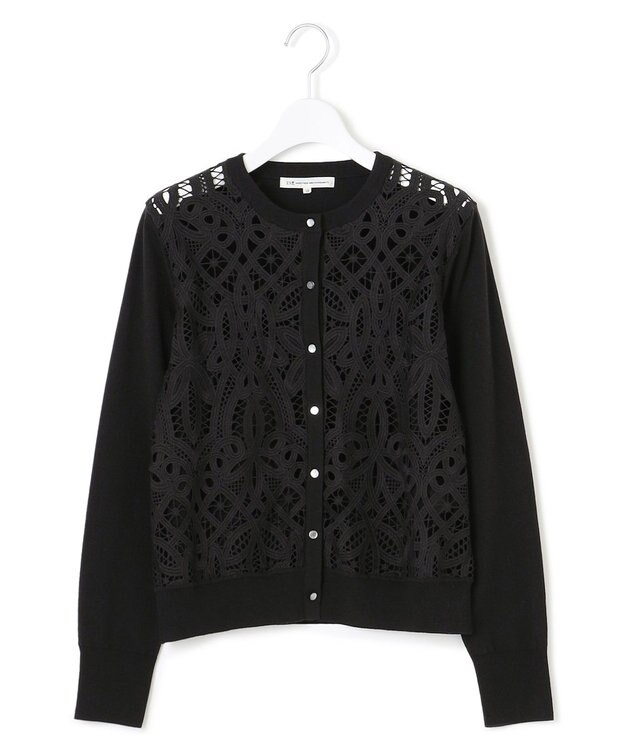23区 L 【洗える】エンブロイダリーレース カーディガン ブラック系