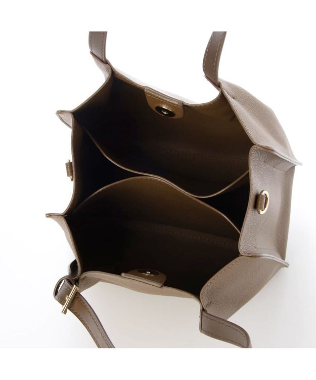 UNBILLION カシュカシュ cachecache / フェイクレザーショルダーバッグ付スクエアトート ブラウン