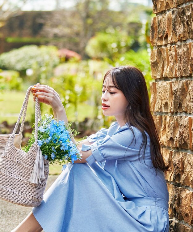 Tiaclasse L 【洗える】麻調リボン袖ブラウス サックス