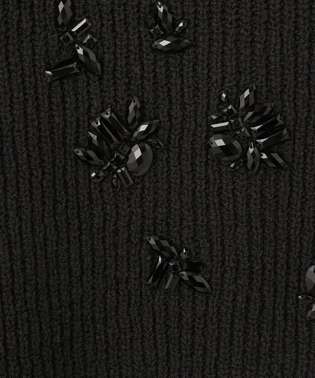 自由区 【洗える】テクスチャーコットンブレンド ビジューデザインニット ネイビー系