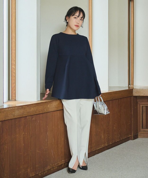 #Newans 【洗える】フォルムペプラムチュニックニット ネイビー