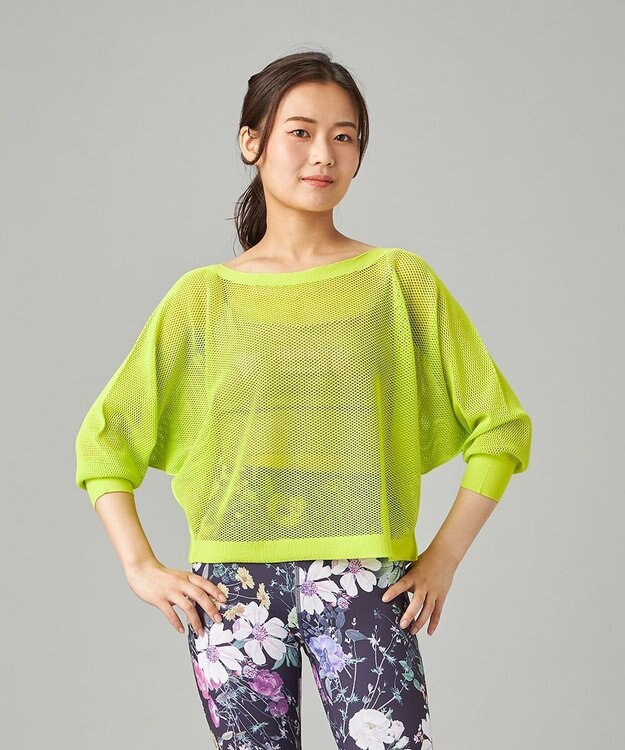 Chacott 【ノーソーイングニット】7分袖メッシュニットTシャツ ライムグリーン