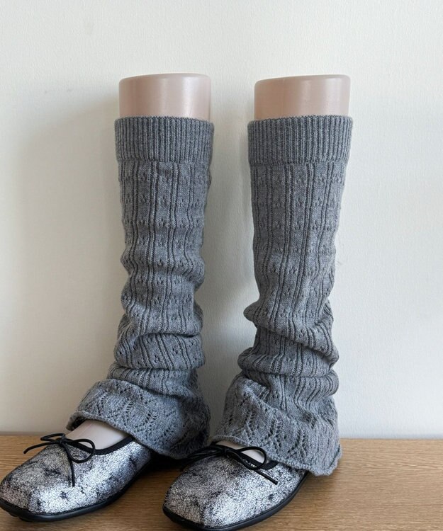 WEGO 透かし編みフリルレッグカバー グレー