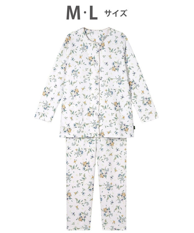 WACOAL ワコール_リラックス＆スリープ パジャマ キルトニット素材(本体) あったか 長袖 長ズボン ミントン レディース NDW458 /ワコール ホワイト