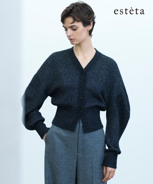 23区 【エステータ】シャイニーカーディガン チャコールグレー