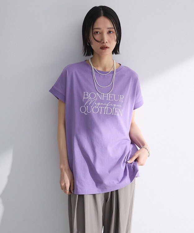 Green Parks フレンチスリーブ筆記体ロゴチュニック Purple