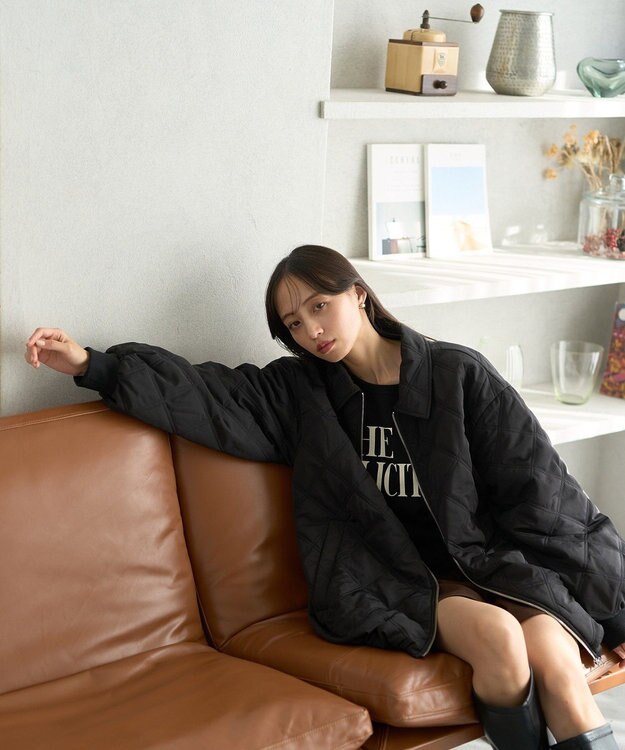 earth music&ecology ダブルステッチキルティングコート Black