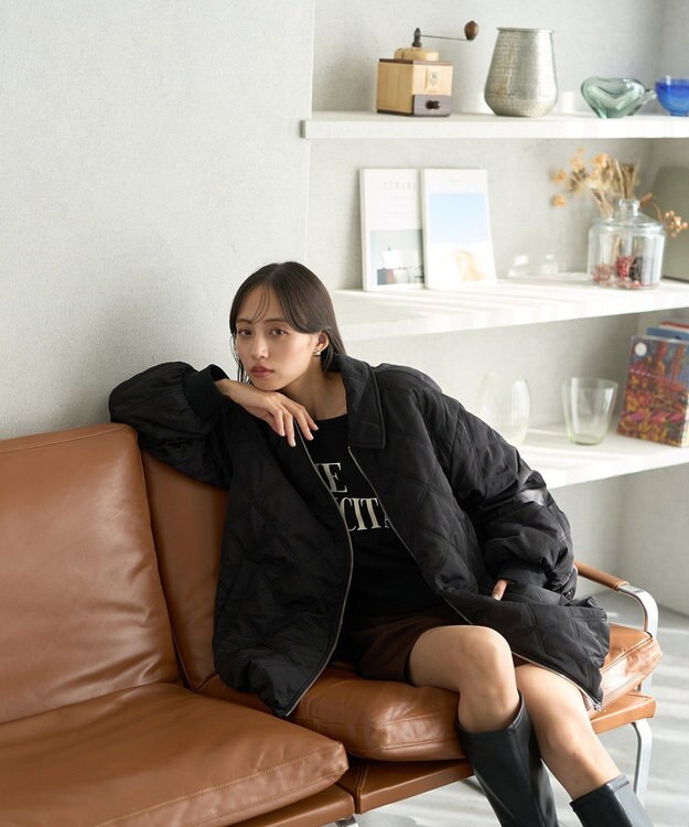 earth music&ecology ダブルステッチキルティングコート Black