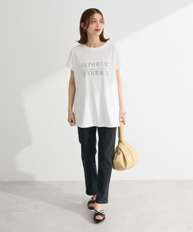 Green Parks フレンチスリーブ筆記体ロゴチュニック Off White