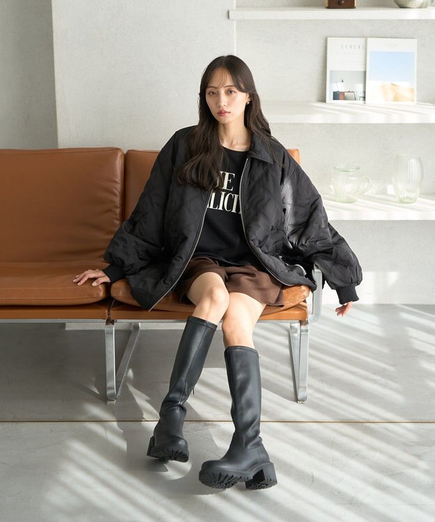 earth music&ecology ダブルステッチキルティングコート Black