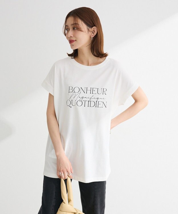 Green Parks フレンチスリーブ筆記体ロゴチュニック Off White