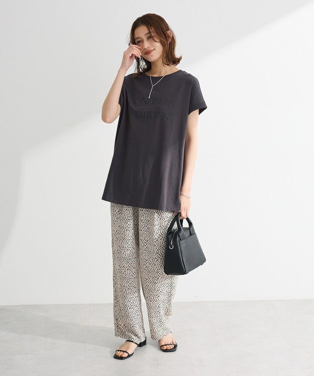 Green Parks フレンチスリーブ筆記体ロゴチュニック Dark Gray