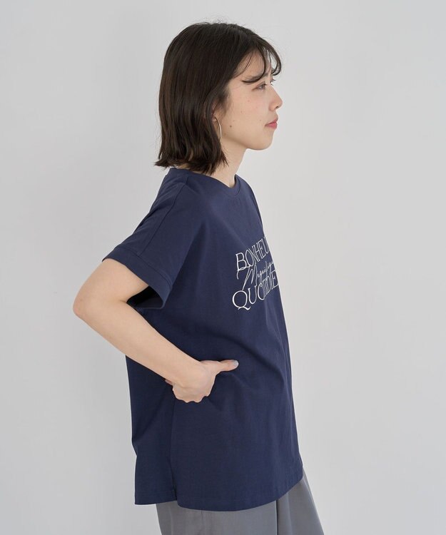 Green Parks フレンチスリーブ筆記体ロゴチュニック Navy