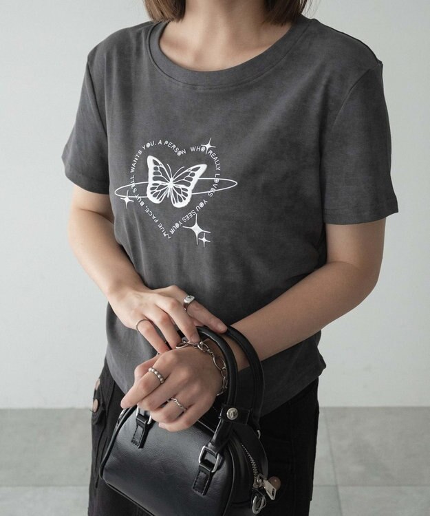 WEGO メタリックバタフライサークルロゴT スミクロ