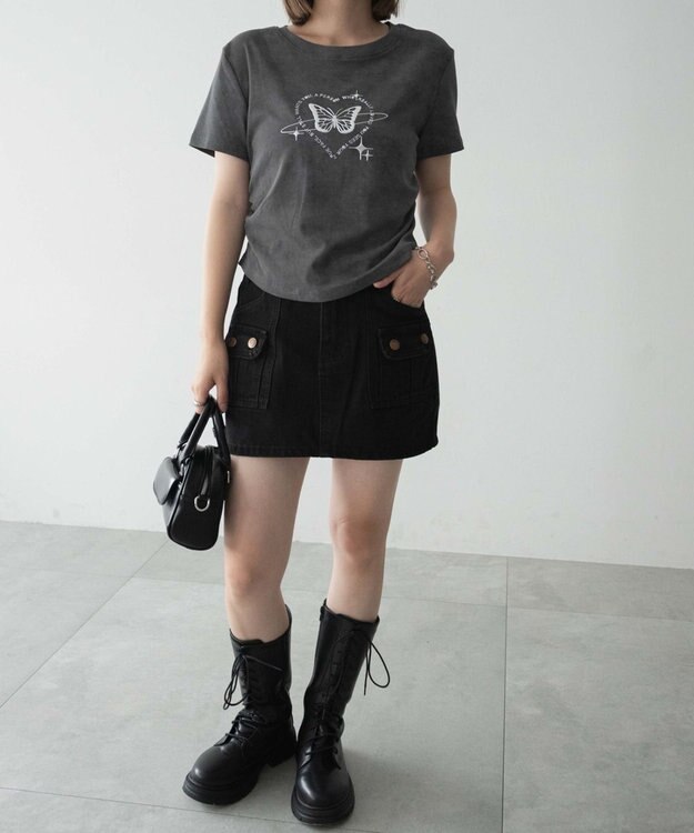 WEGO メタリックバタフライサークルロゴT スミクロ