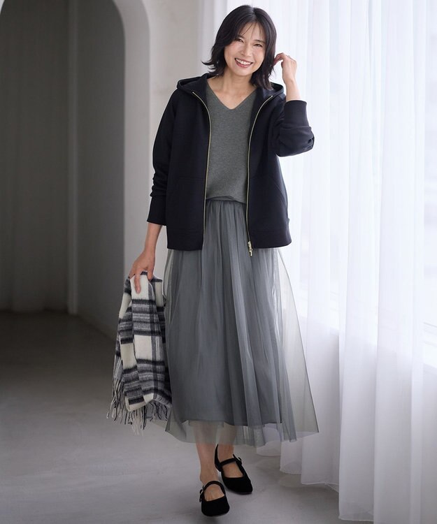 ANY 【洗濯機可】Ｖネックラメガーターニット グレー