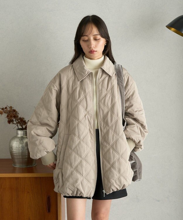 earth music&ecology ダブルステッチキルティングコート Beige