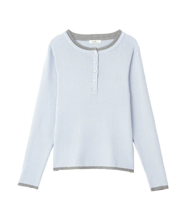 earth music&ecology バイカラーヘンリーネックニットプルオーバー Sax