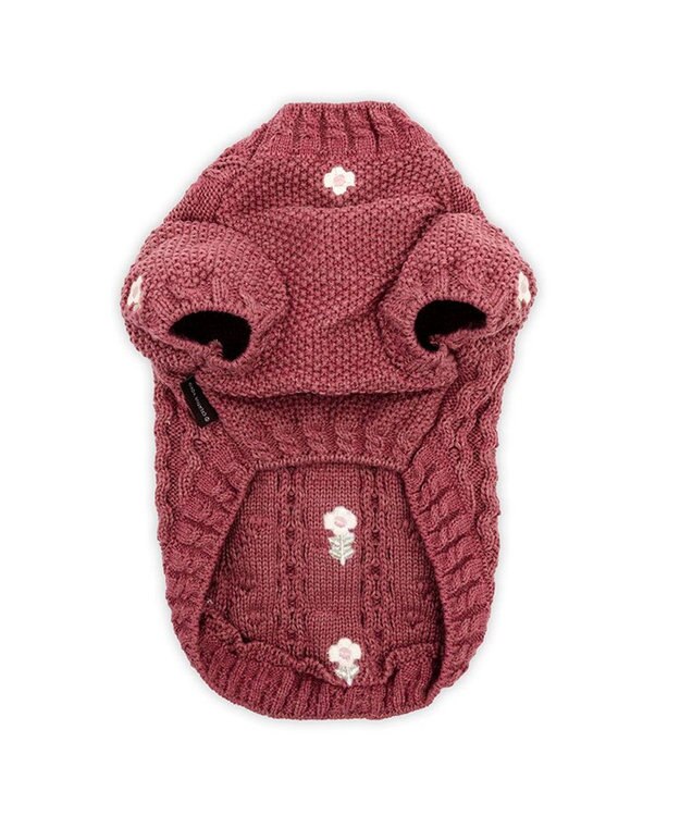 PET PARADISE ペットパラダイス 花 刺繍 アランニット 《レッド》 小型犬 ワイン